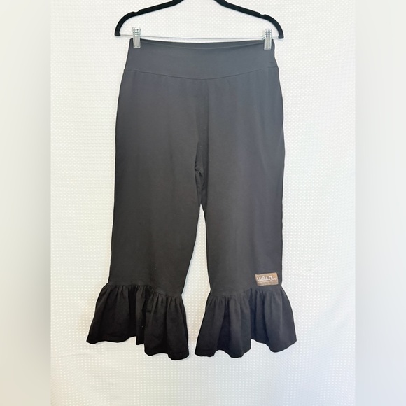 Matilda Jane Black Ruffle Cropped Capri Wide-Leg Pants Stretch Cotton Spandex L - Picture 4 of 8